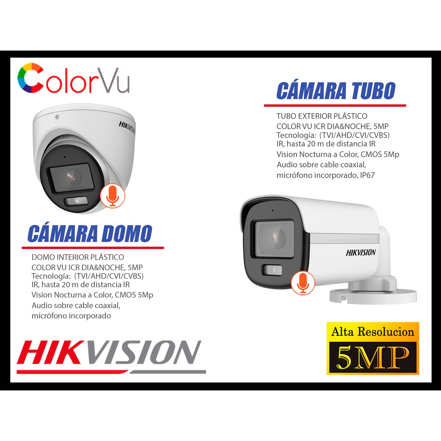CÁMARA SEGURIDAD HIKVISION KIT 8 5MP 3K NOCHE COLOR VU AUDIO INCORPORADO HDMI 3M DISCO 1TB WD - 4