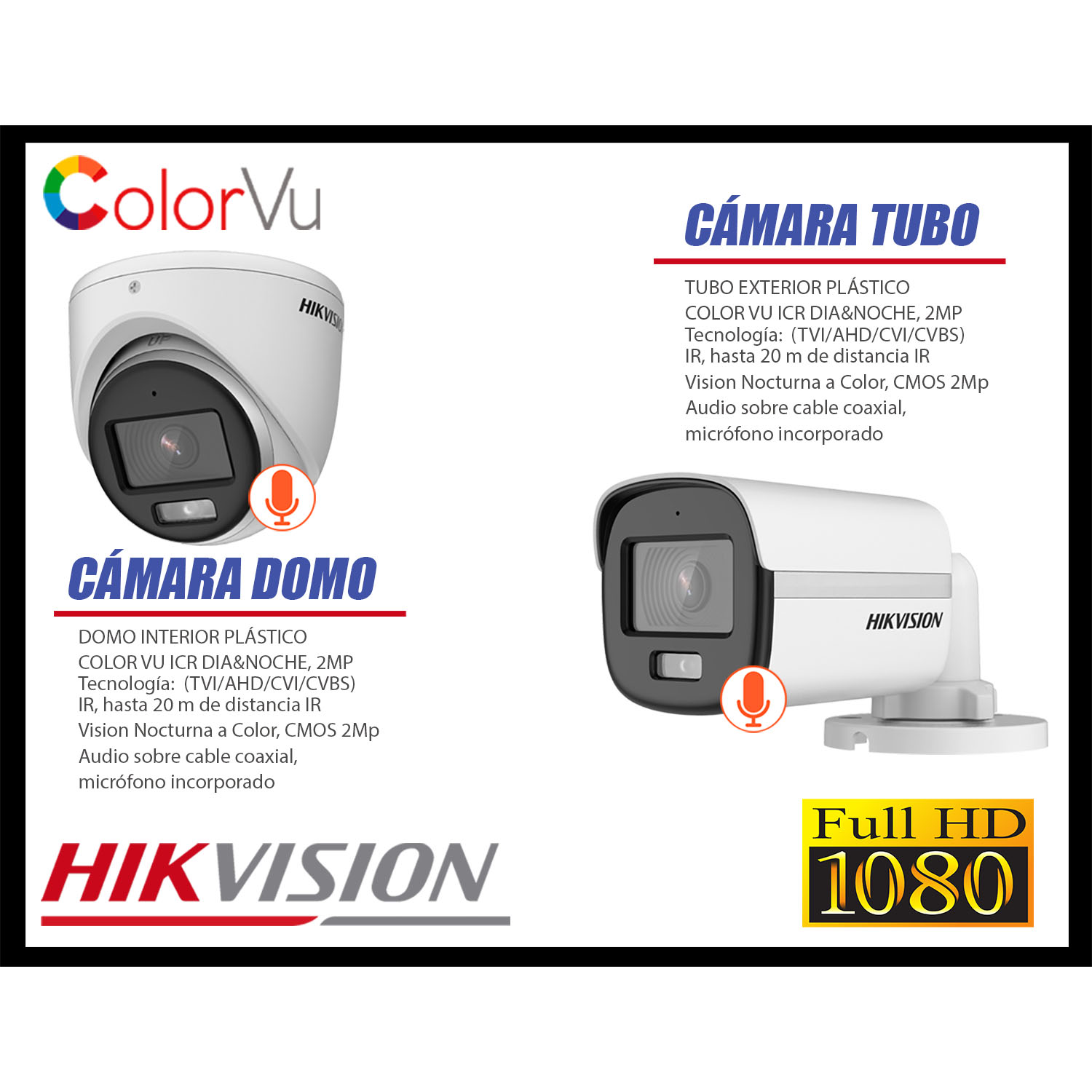 CÁMARA SEGURIDAD HIKVISION KIT 8 FULL HD NOCHE COLOR VU AUDIO INCORPORADO HDMI 3M DISCO 1TB WD - 4
