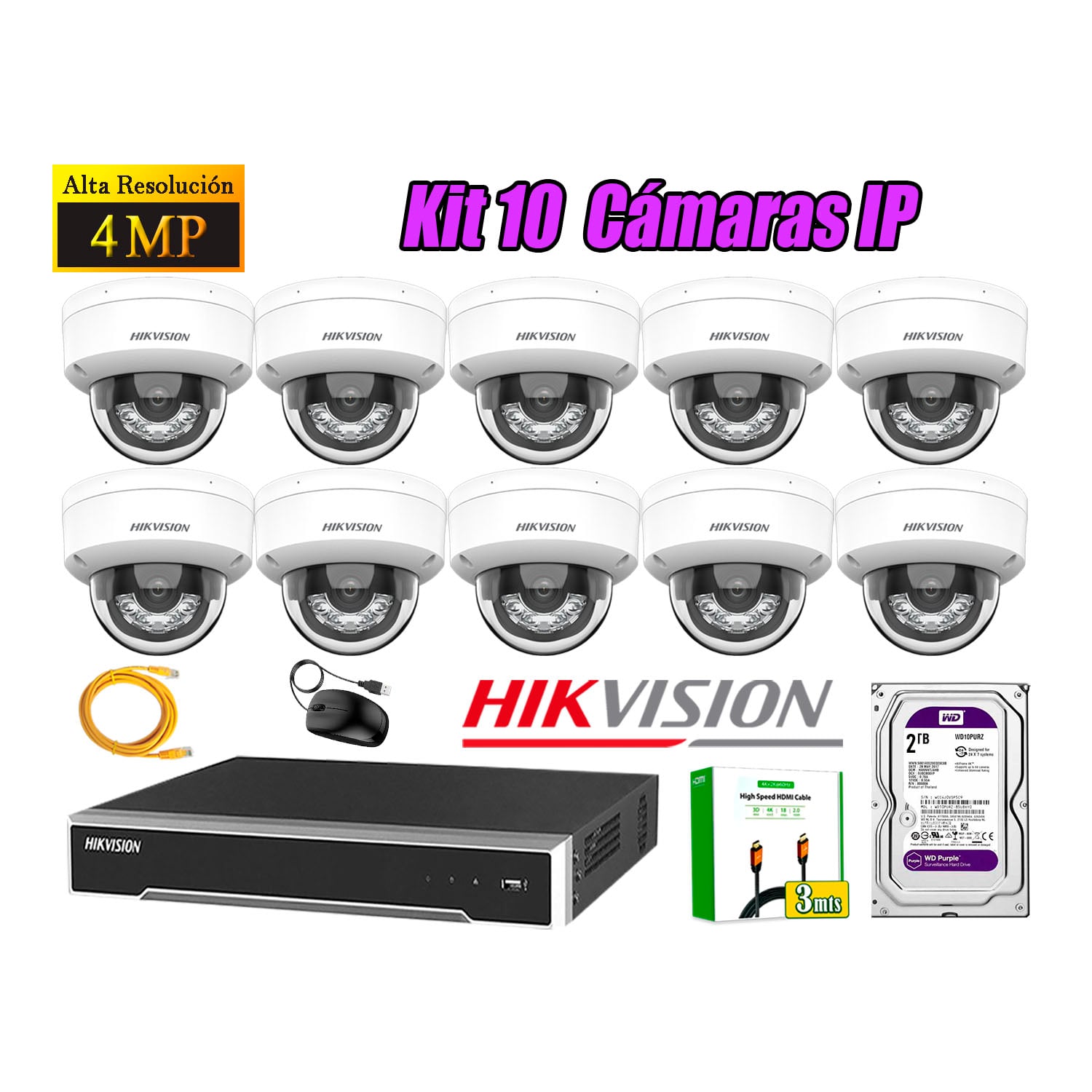 KIT 10 CÁMARA SEGURIDAD HIKVISION IP POE 4MP DOMO AUDIO ANTIVANDÁLICO DISCO 2TB - 1