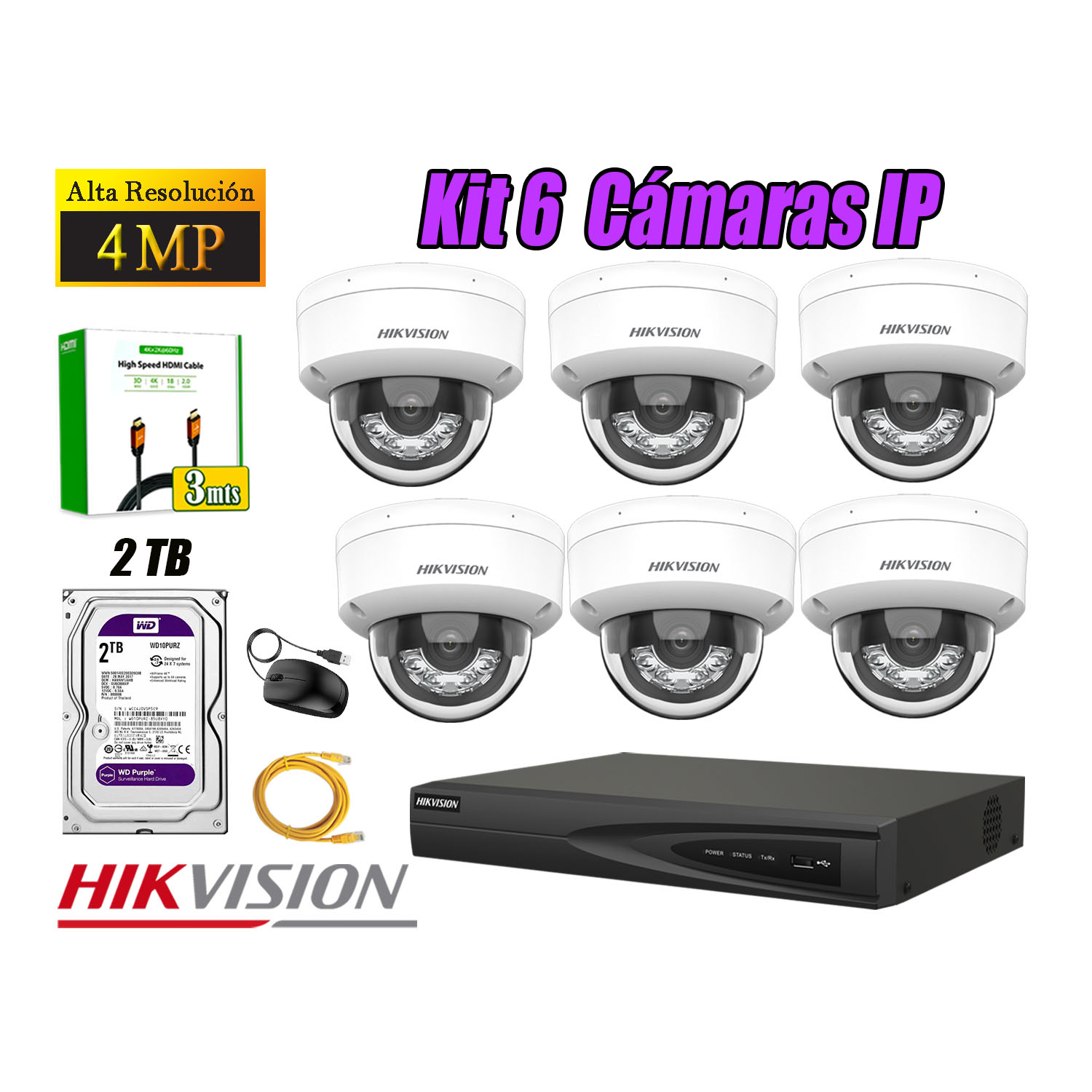KIT 6 CÁMARA SEGURIDAD HIKVISION IP POE 4MP DOMO AUDIO ANTIVANDÁLICO DISCO 2TB - 1
