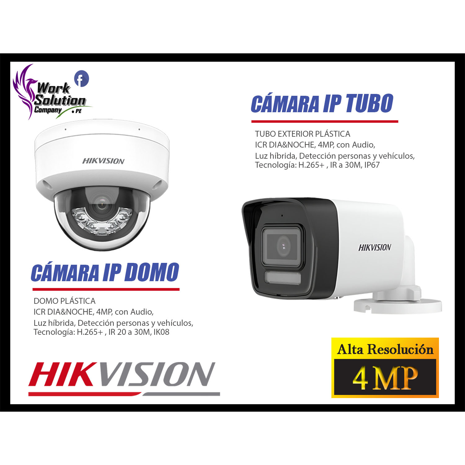 KIT 4 CÁMARA SEGURIDAD HIKVISION IP POE 4MP AUDIO INCORPORADO HDMI 3M DISCO 1TB - 4