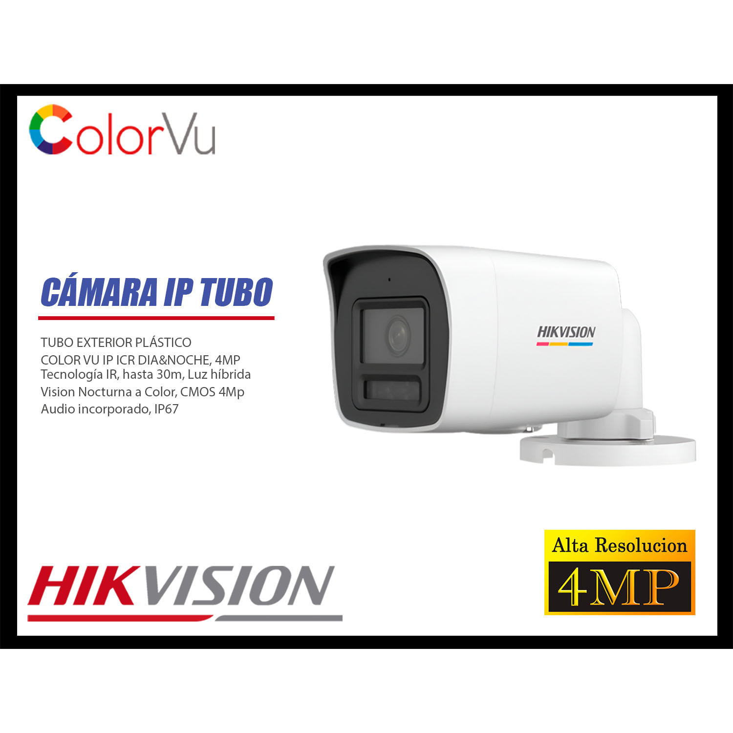 KIT 6 CÁMARA SEGURIDAD HIKVISION IP POE 4MP COLOR VU TUBO VISIÓN COLOR DISCO 2TB - 4