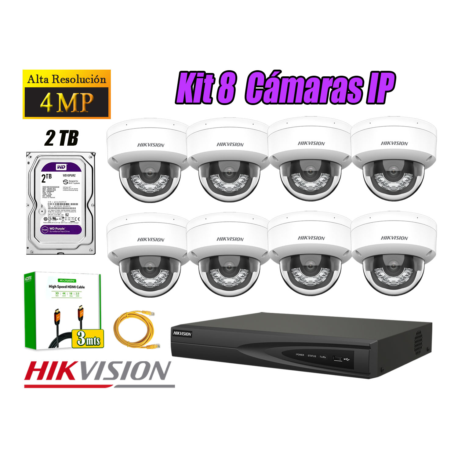 KIT 8 CÁMARA SEGURIDAD HIKVISION IP POE 4MP DOMO AUDIO ANTIVANDÁLICO DISCO 2TB - 1