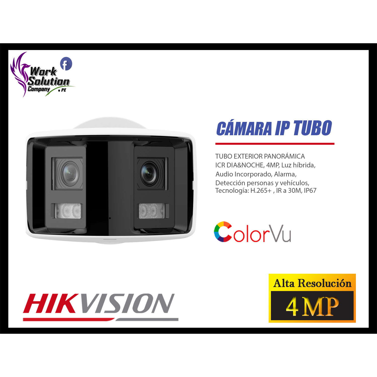 KIT 4 CÁMARA SEGURIDAD HIKVISION IP POE 4MP COLORVU 1 CÁMARA PANORÁMICA ALARMA DISC 2TB - 5