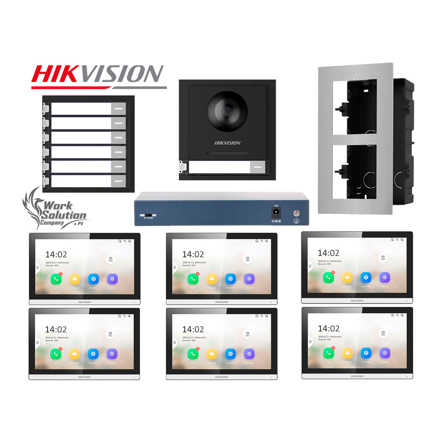 FRENTE DE VIDEOPORTERO HIKVISION DS-KD8003 CÁMARA OJO PEZ 2MP BOTÓN LLAMADA 6 PANTALLAS - 1
