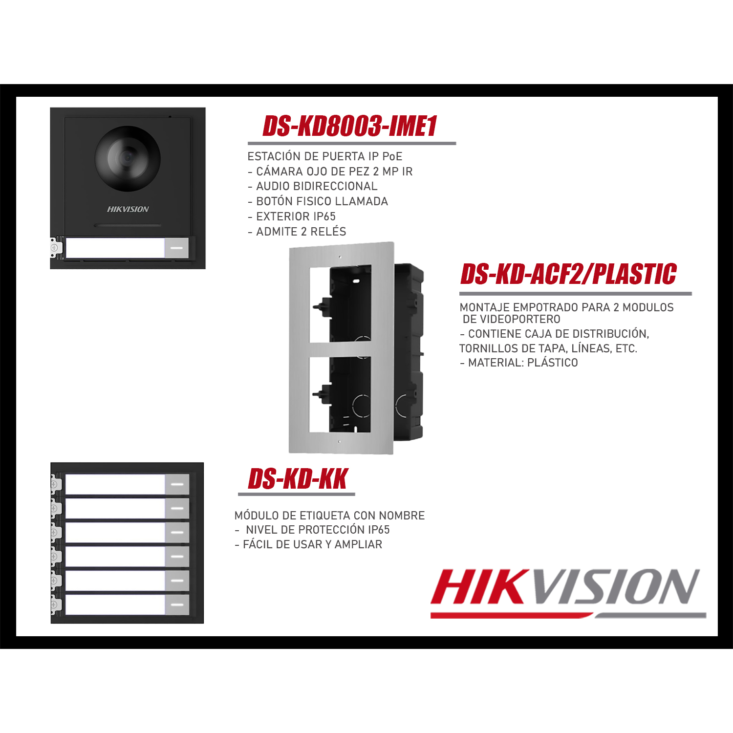 FRENTE DE VIDEOPORTERO HIKVISION DS-KD8003 CÁMARA OJO PEZ 2MP BOTÓN LLAMADA 6 PANTALLAS - 4