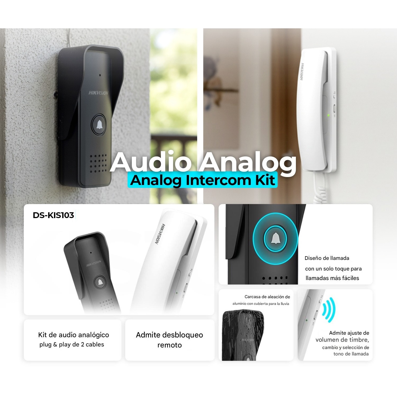 KIT INTERCOMUNICADOR ANALÓGICO HIKVISION DS-KIS103 AUDIO BIDIRECCIONAL - 4