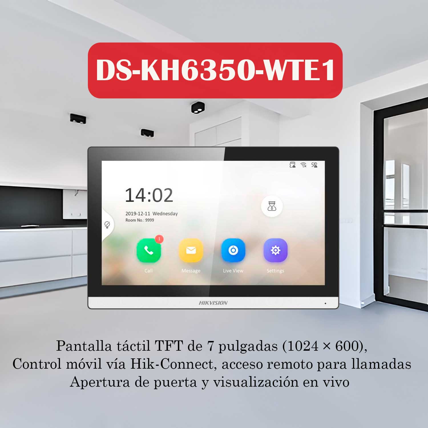 MONITOR PARA VIDEOPORTERO HIKVISION DS-KH6350 HD PANTALLA TÁCTIL CONTROL APP - 3
