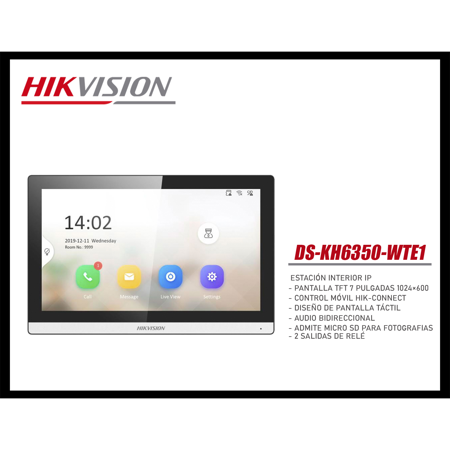 MONITOR PARA VIDEOPORTERO HIKVISION DS-KH6350 HD PANTALLA TÁCTIL CONTROL APP - 4