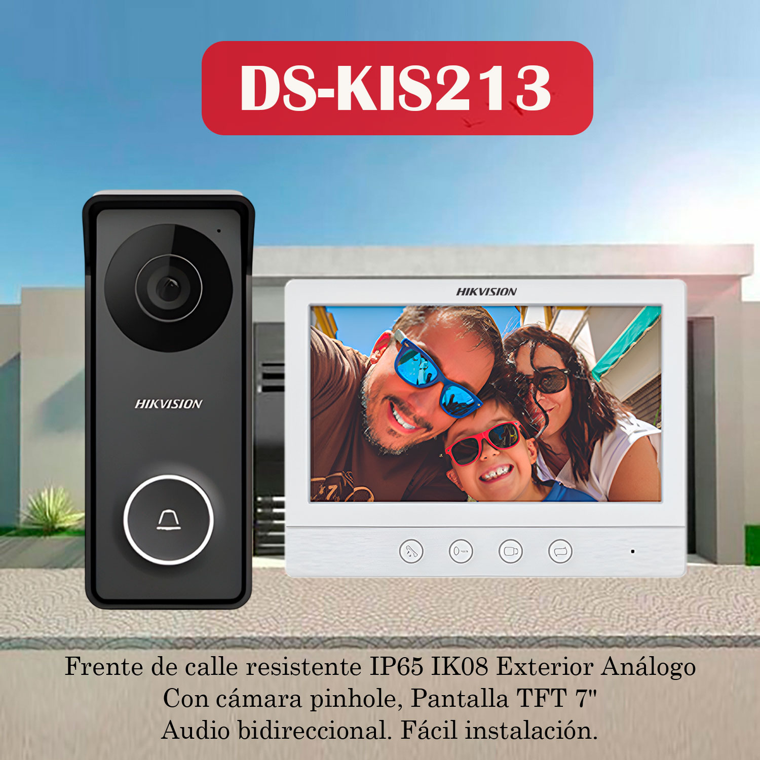 KIT VIDEOPORTERO ANALÓGICO HIKVISION DS-KIS213 HD 2 PANTALLAS 7 PULGADAS IP65 - 3