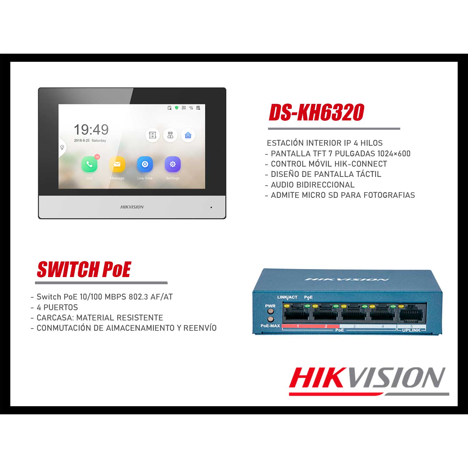 KIT VIDEOPORTERO IP HIKVISION DS-KIS602 CÁMARA 2MP PANTALLA TÁCTIL APP LLAMADA - 5