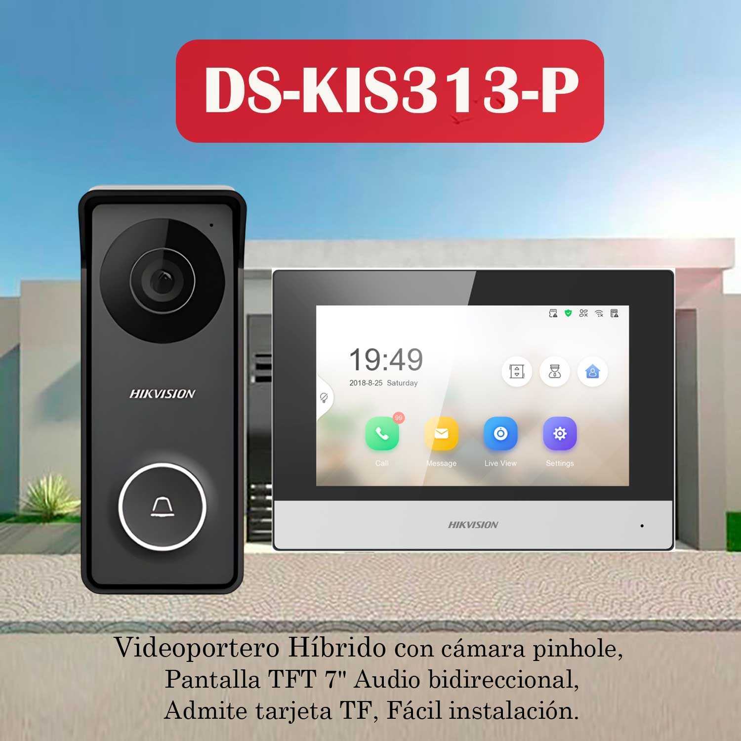 KIT VIDEOPORTERO HÍBRIDO HIKVISION DS-KIS313-P HD CONTROL APP PANTALLA TÁCTIL - 3