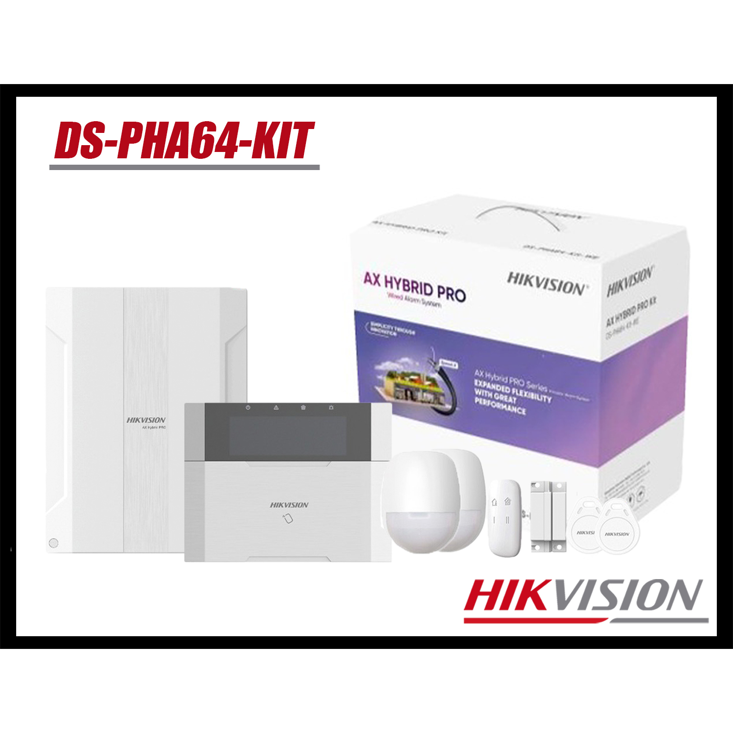 KIT ANTIRROBO HIKVISION AX HIBRIDO DS-PHA64-KIT 64 ZONAS PANEL SENSOR PIR CONTACTO TECLADO TAG - 5