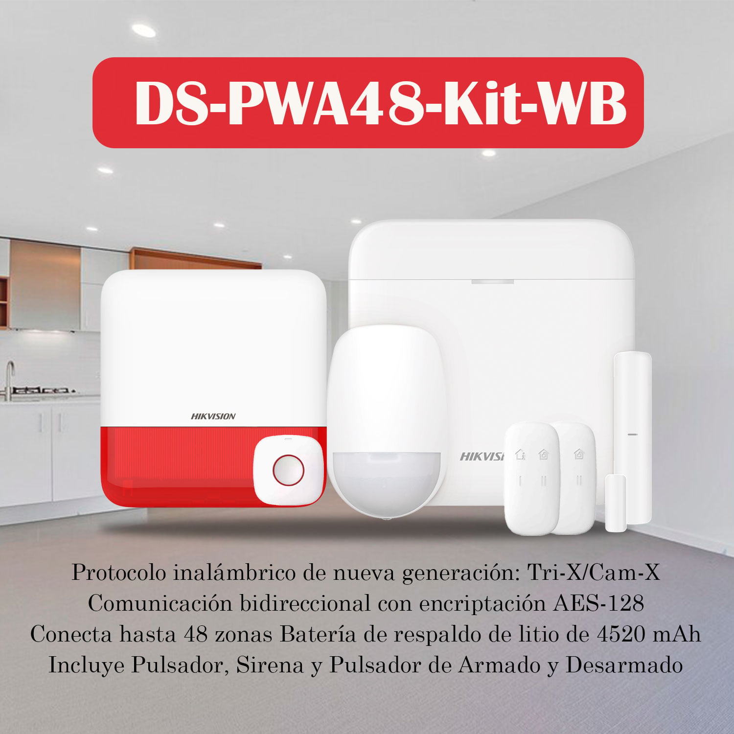 KIT ALARMA HIKVISION AX PRO DS-PWA48-KIT-WB PANEL SENSOR PIR MAGNÉTICO CONTROL SIRENA BOTÓN - 3