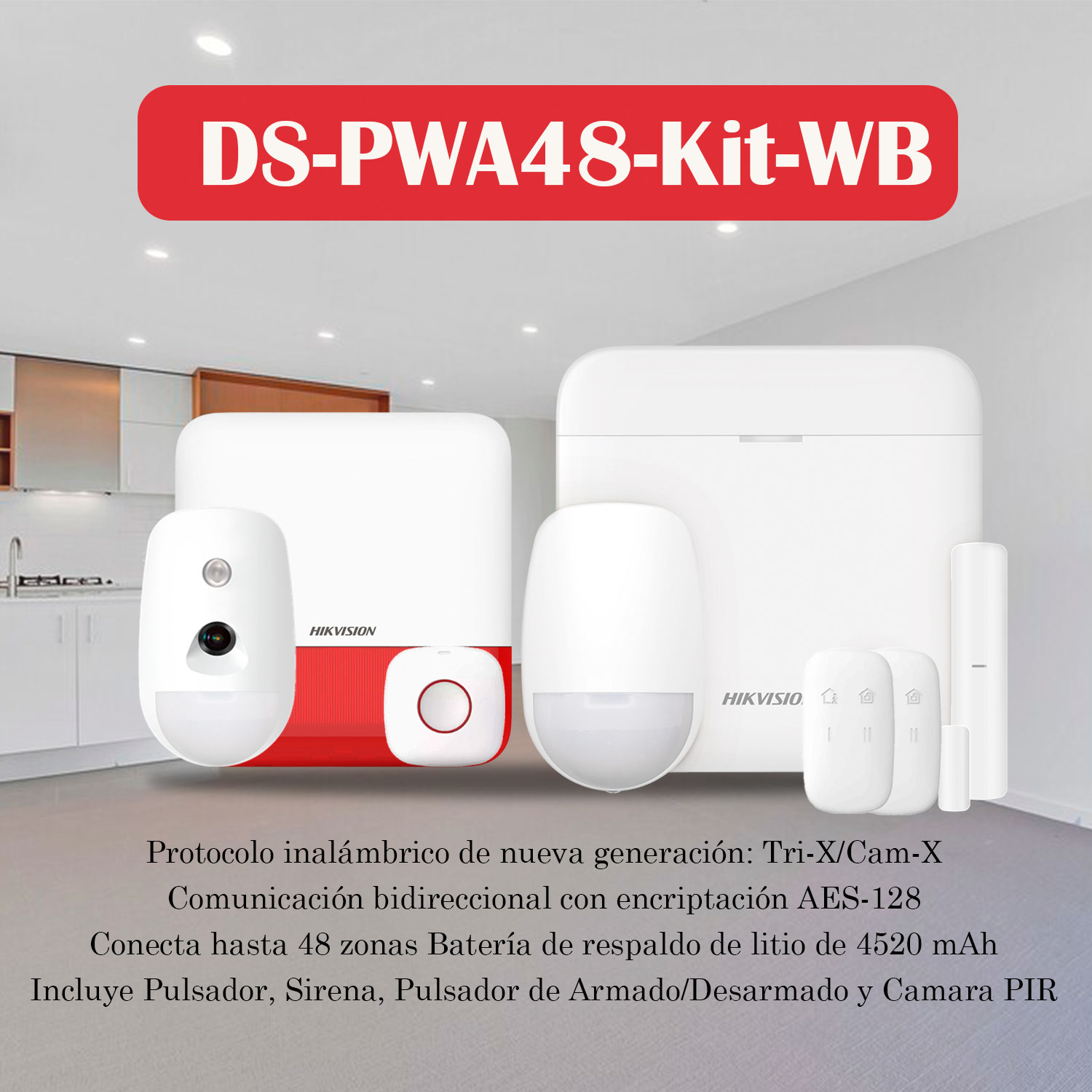 KIT ALARMA HIKVISION AX PRO DS-PWA48-KIT-WB PANEL SENSOR PIR CÁMARA MAGNÉTICO CONTROL SIRENA BOTÓN - 3