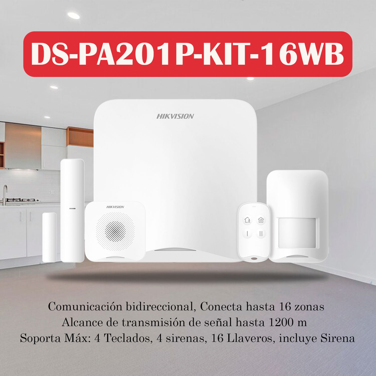 KIT ALARMA HIKVISION AX HOME DS-PA201P-KIT-16WB 16 ZONAS PANEL SENSOR PIR MAGNÉTICO CONTROL SIRENA - 3