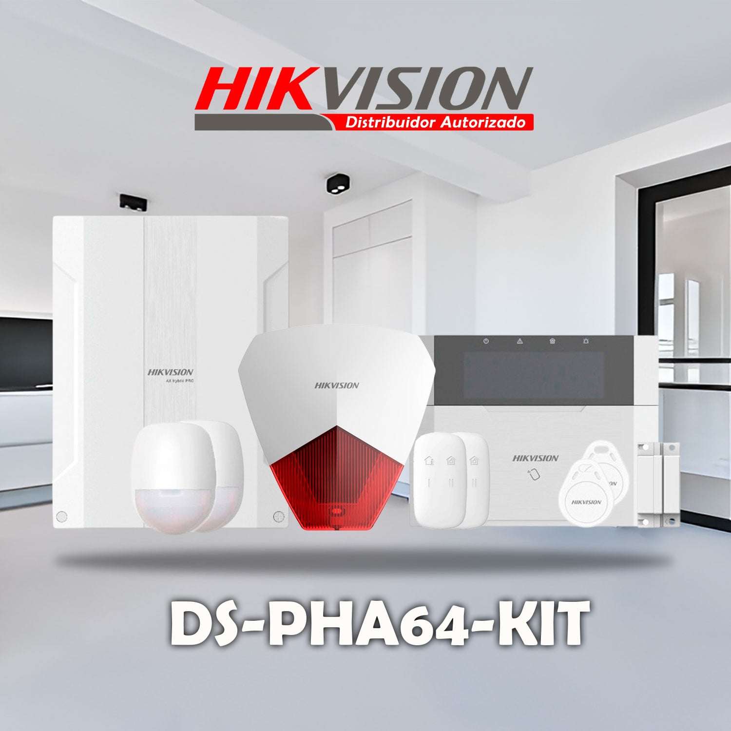 KIT ALARMA HIKVISION AX HIBRIDO DS-PHA64-KIT 64 ZONAS PANEL SENSOR PIR CONTACTO TECLADO SIRENA - 2