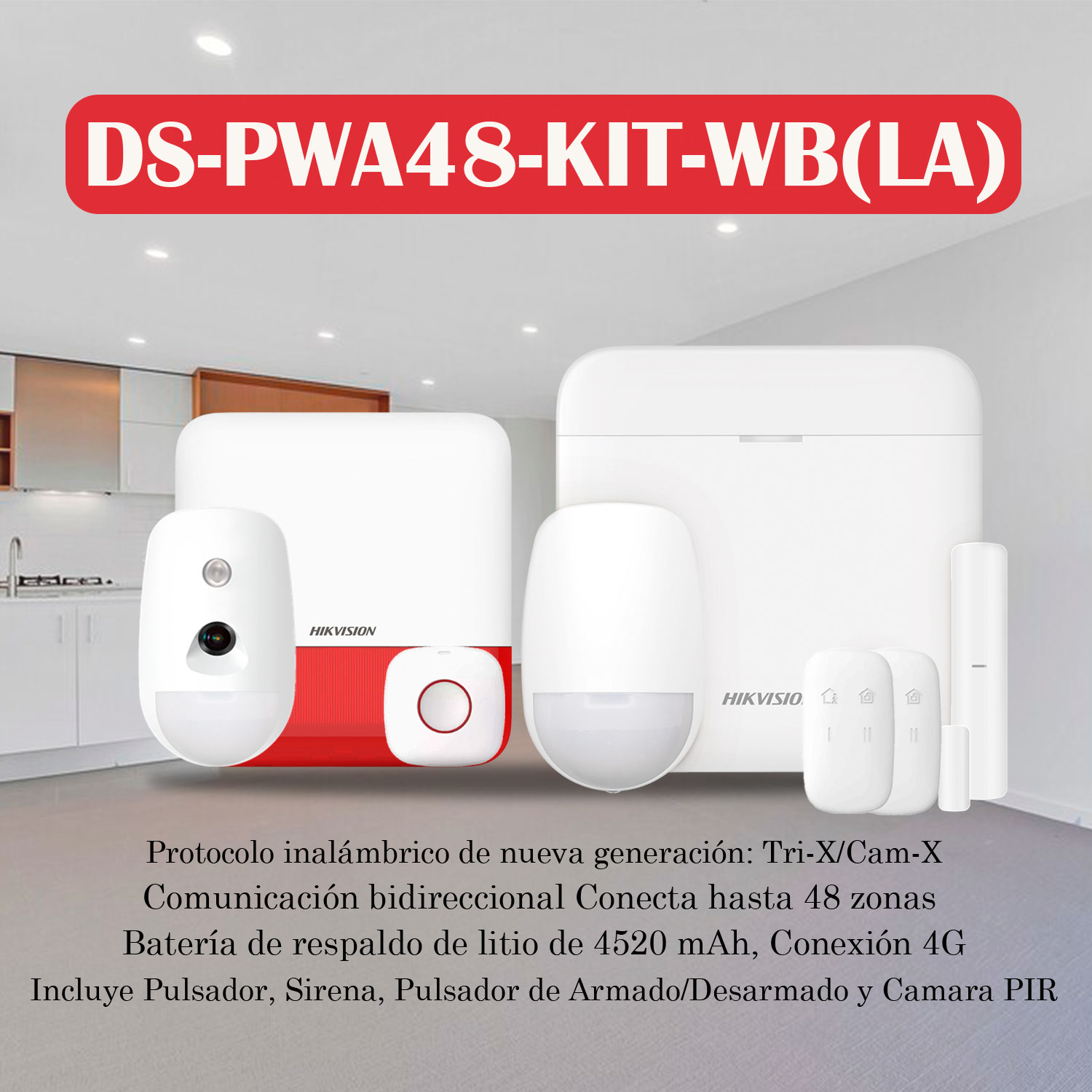 KIT ALARMA HIKVISION AX PRO DS-PWA48-KIT-WB(LA) 4G PANEL PIR CÁMARA SENSORES CONTROL SIRENA BOTÓN - 3