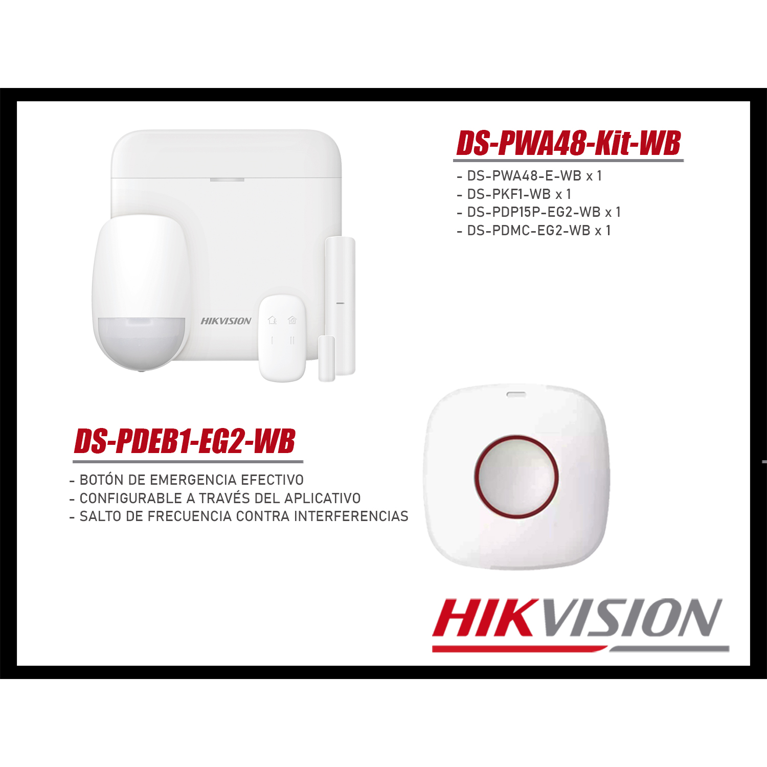 KIT ALARMA HIKVISION AX PRO DS-PWA48-KIT-WB(LA) 4G PANEL PIR CÁMARA SENSORES CONTROL SIRENA BOTÓN - 4