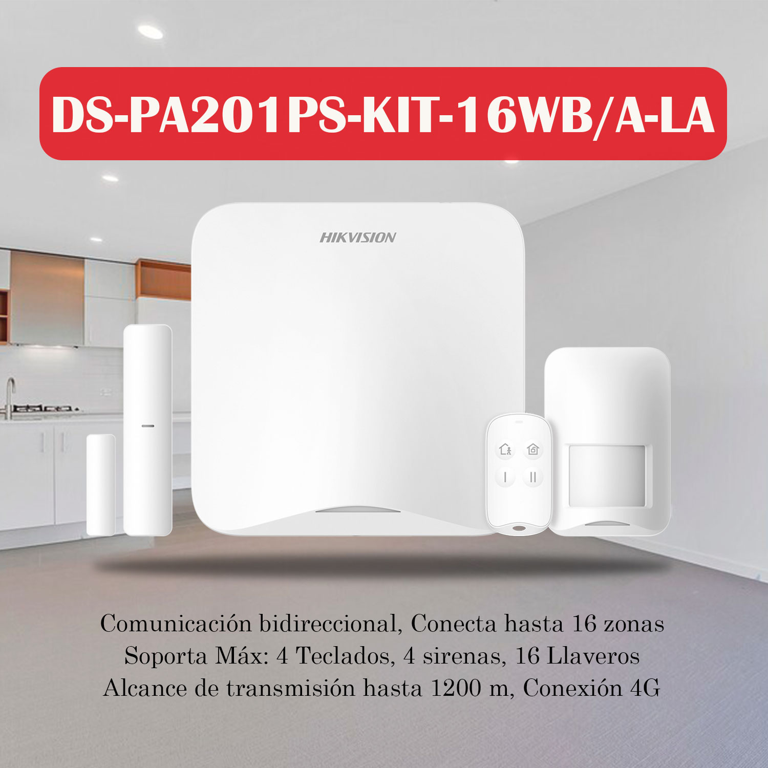 KIT ANTIRROBO HIKVISION AX HOME DS-PA201PS-KIT-16WB / A-LA 4G 16 ZONAS PANEL PIR CONTACTO CONTROL - 3