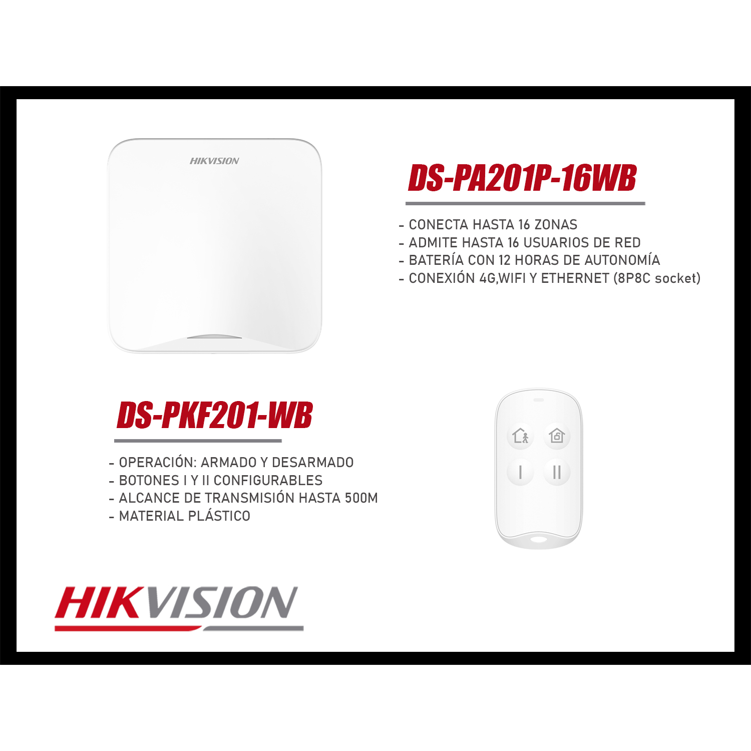 KIT ANTIRROBO HIKVISION AX HOME DS-PA201PS-KIT-16WB / A-LA 4G 16 ZONAS PANEL PIR CONTACTO CONTROL - 4