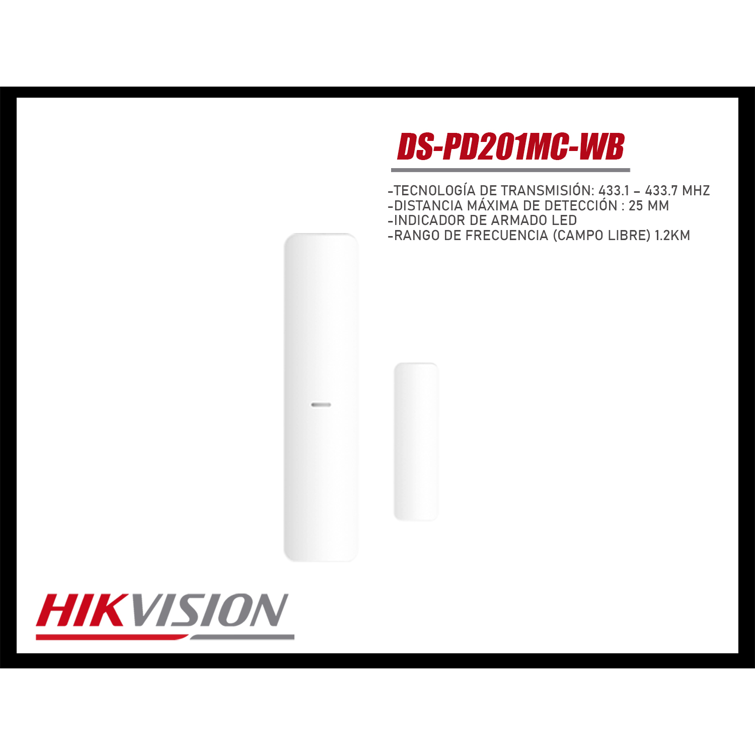 CONTACTO MAGNÉTICO HIKVISION DS-PD201MC-WB INALÁMBRICO LED PUERTA VENTANA - 3