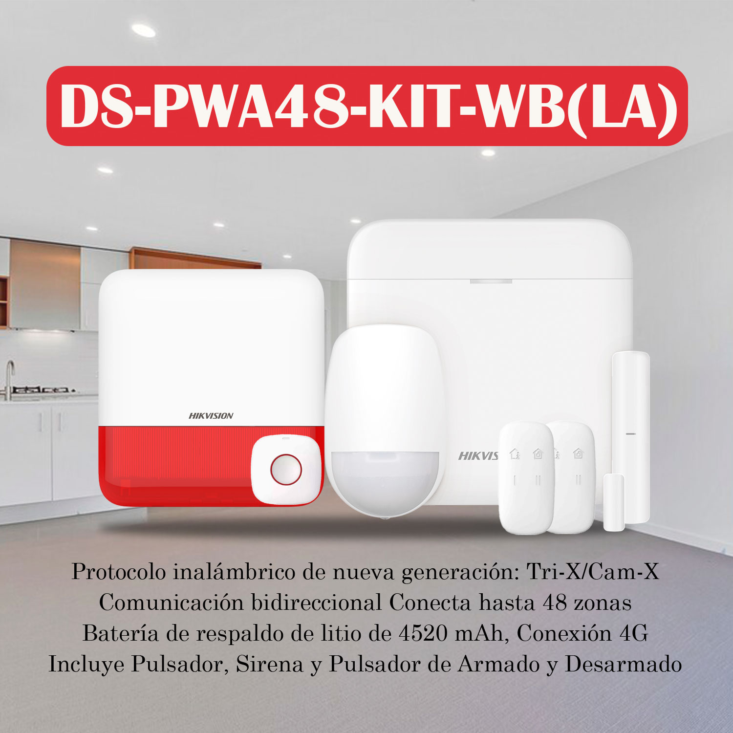 KIT ALARMA HIKVISION AX PRO DS-PWA48-KIT-WB(LA) 4G 48 ZONAS PANEL SENSORES CONTROL SIRENA BOTÓN - 3