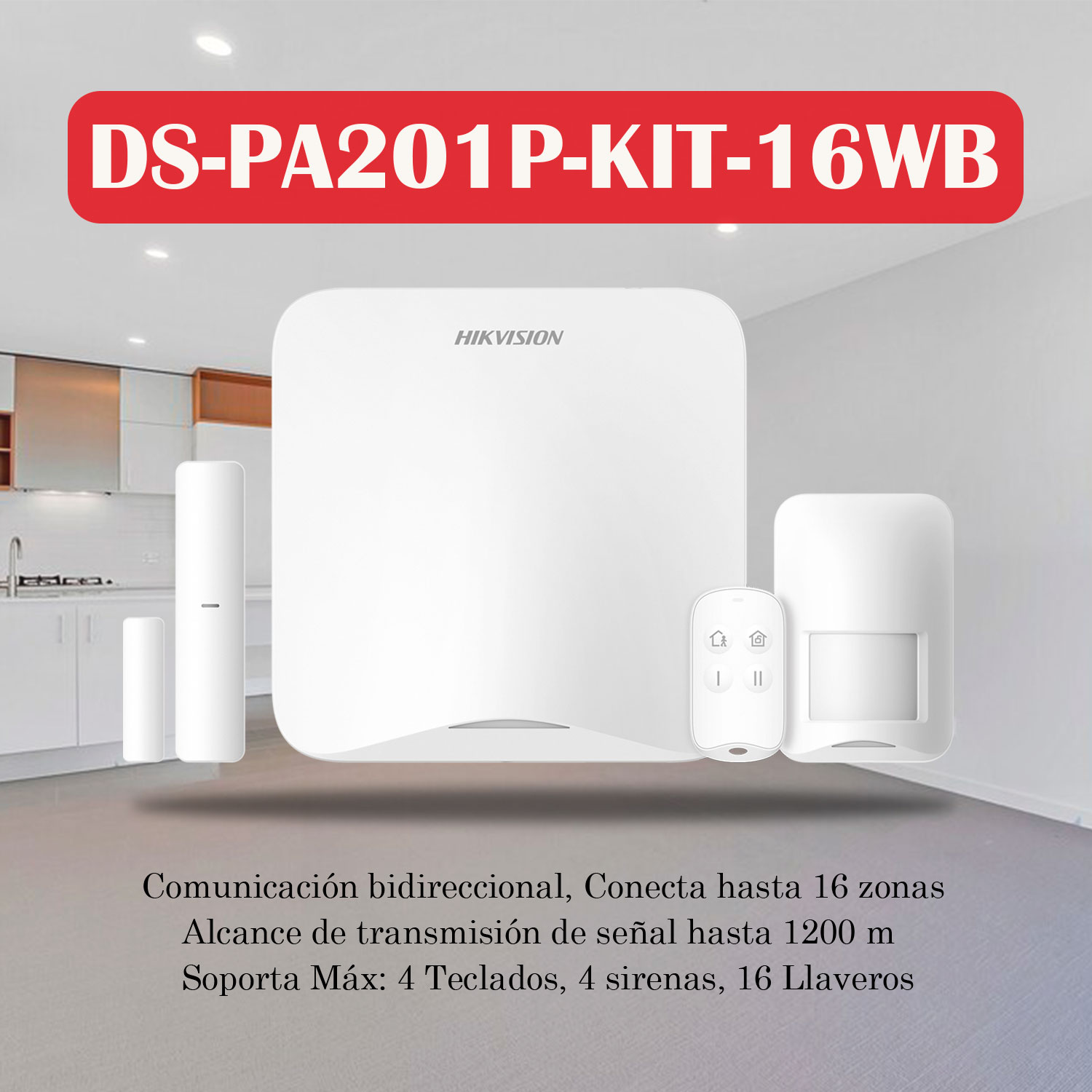 KIT ANTIRROBO HIKVISION AX HOME DS-PA201P-KIT-16WB 16 ZONAS PANEL SENSOR PIR MAGNÉTICO CONTROL - 3