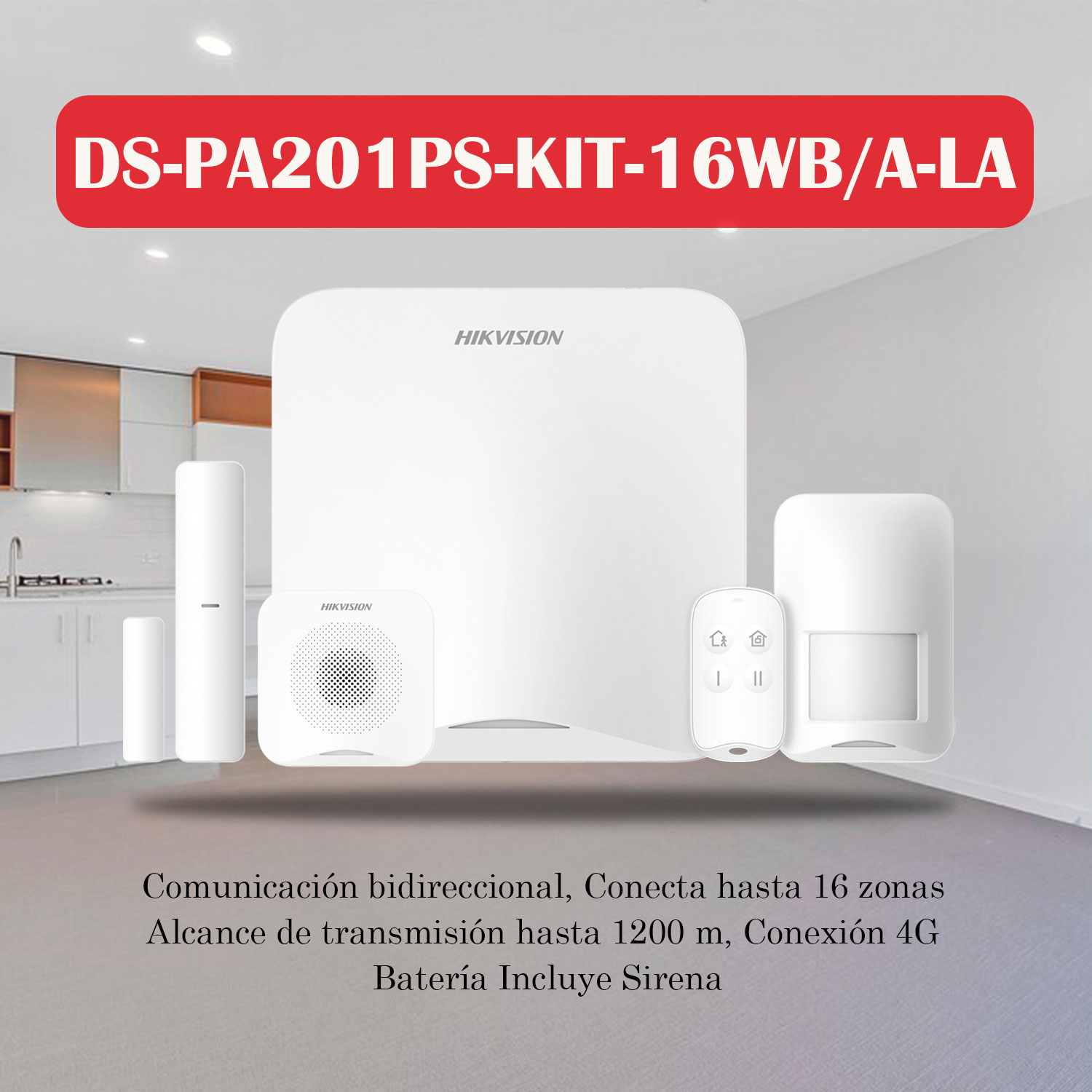 KIT ALARMA HIKVISION AX HOME DS-PA201PS-KIT-16WB / A-LA 4G 16 ZONAS PANEL PIR MAGNÉTICO CONTROL SIRENA - 3