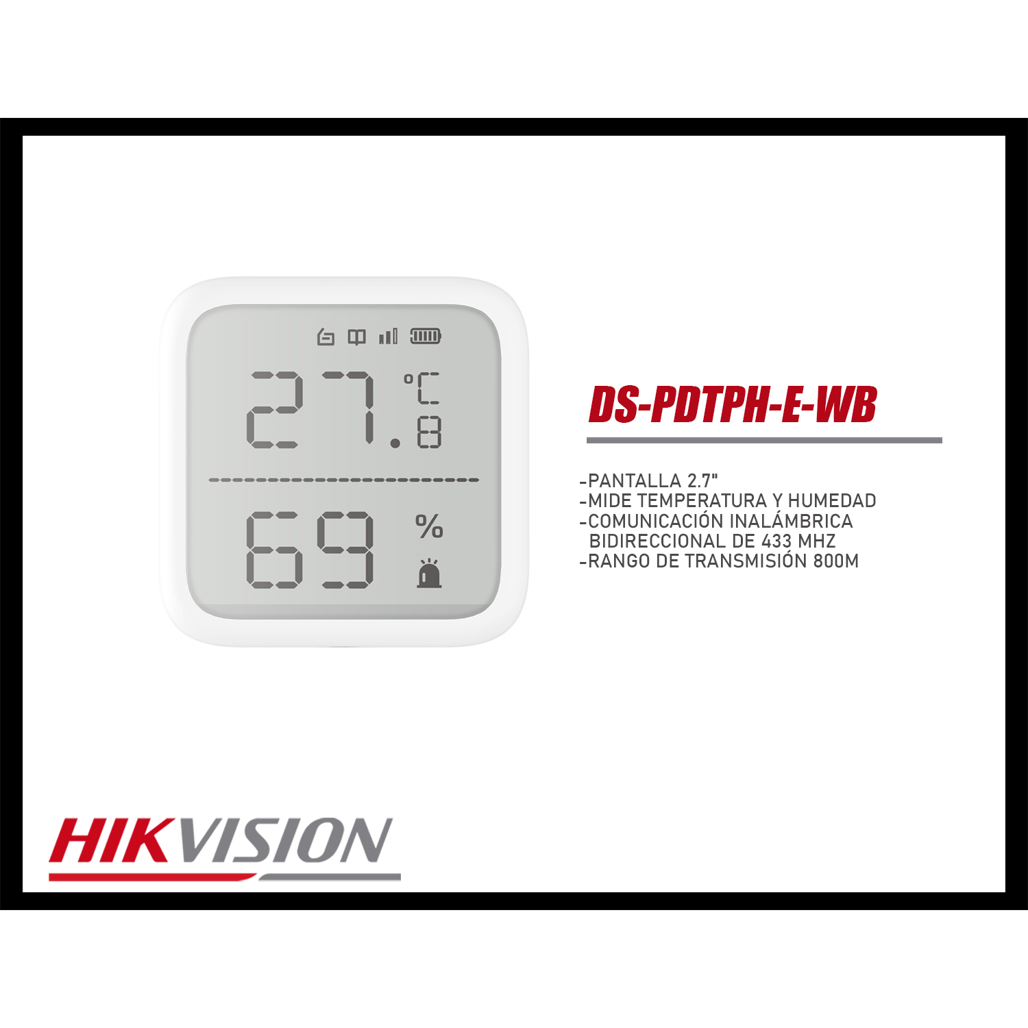 DETECTOR DE TEMPERATURA HUMEDAD HIKVISION DS-PDTPH-E-WB INALÁMBRICO - 3