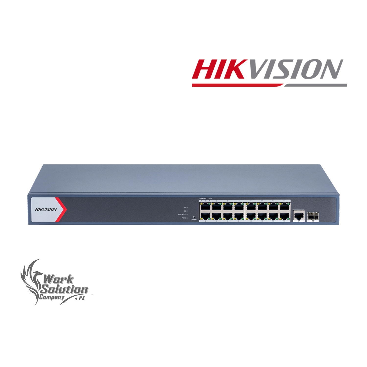 SWITCH POE HIKVISION DS-3E1518P-EI 16 PUERTOS POE 1000MPS 1 PUERTO RJ45 1 PUERTO DE FIBRA ÓPTICA - 1