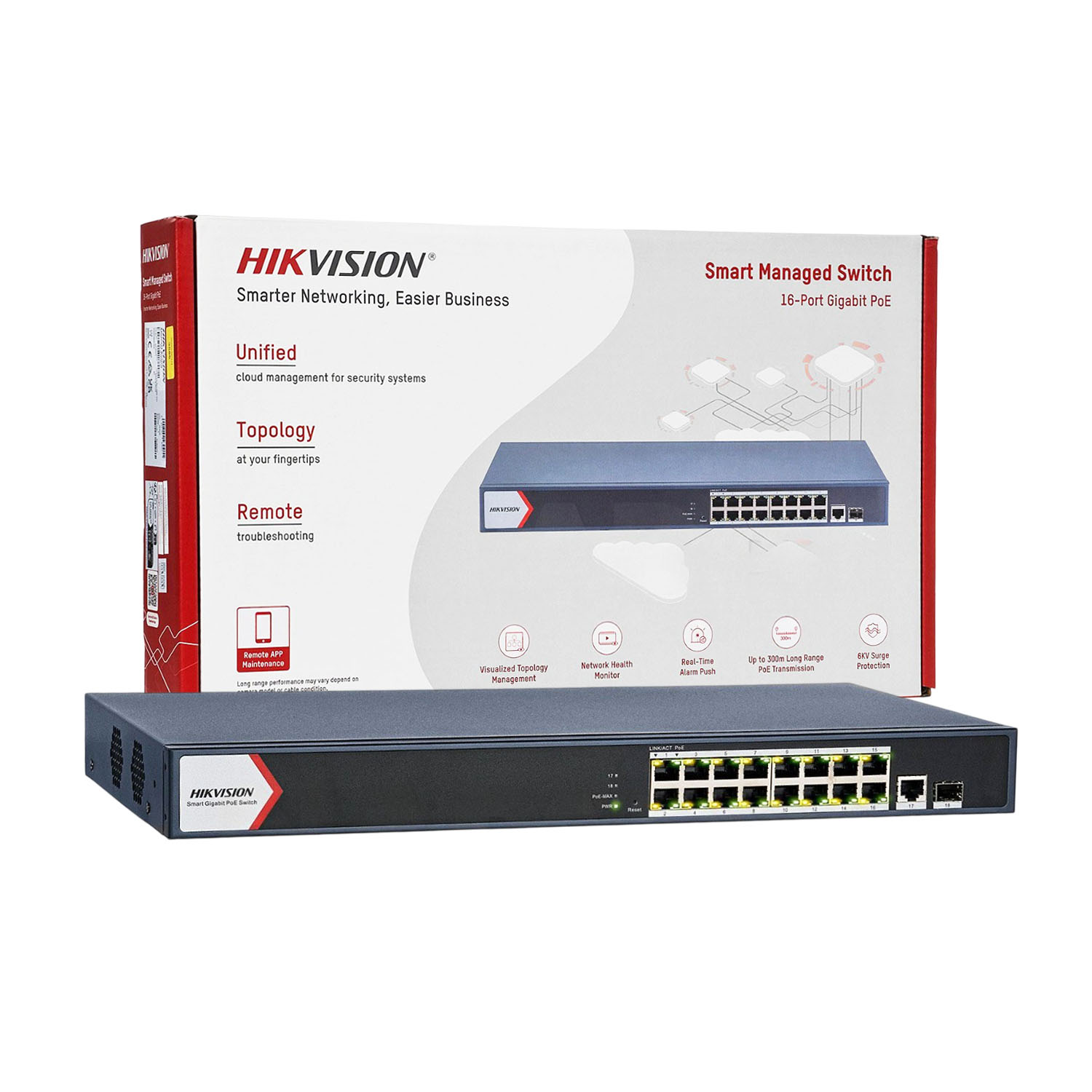 SWITCH POE HIKVISION DS-3E1518P-EI 16 PUERTOS POE 1000MPS 1 PUERTO RJ45 1 PUERTO DE FIBRA ÓPTICA - 3