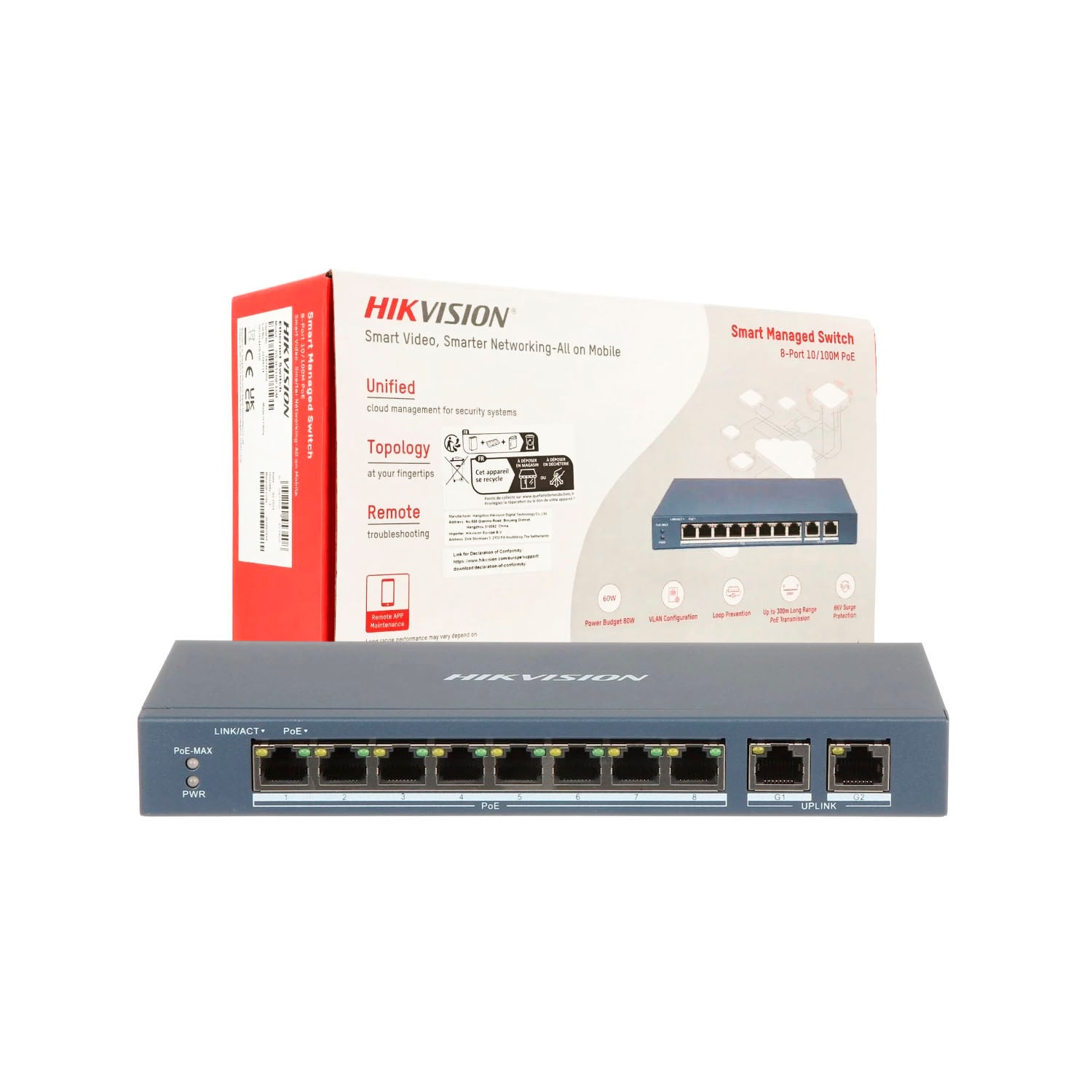 SWITCH POE HIKVISION DS-3E1310P-EI/M 8 PUERTOS POE 100MPS 2 PUERTOS RJ45 PROTECCIÓN - 3