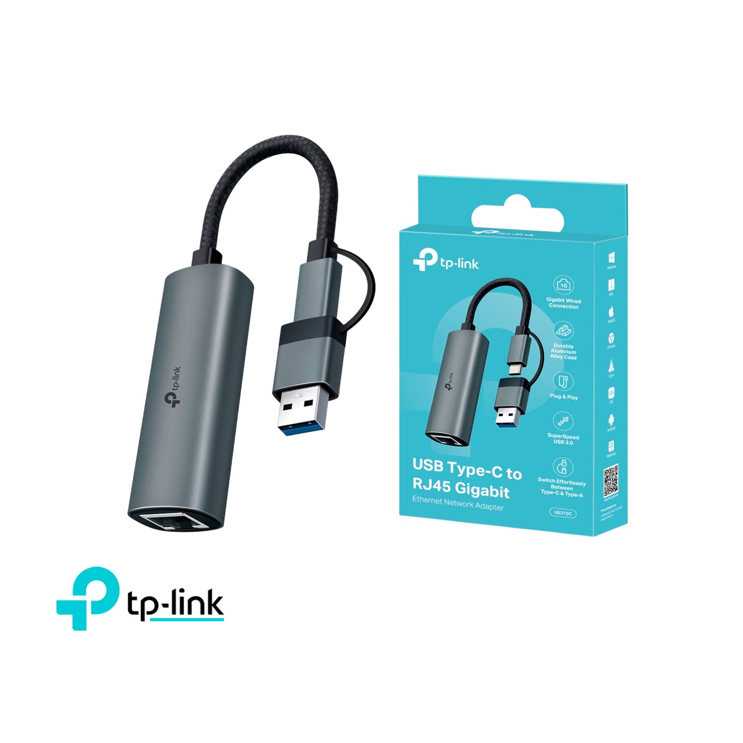 ADAPTADOR RED USB TP-LINK UE310C USB A/C A GIGABIT RJ45 1000 MBPS - 1