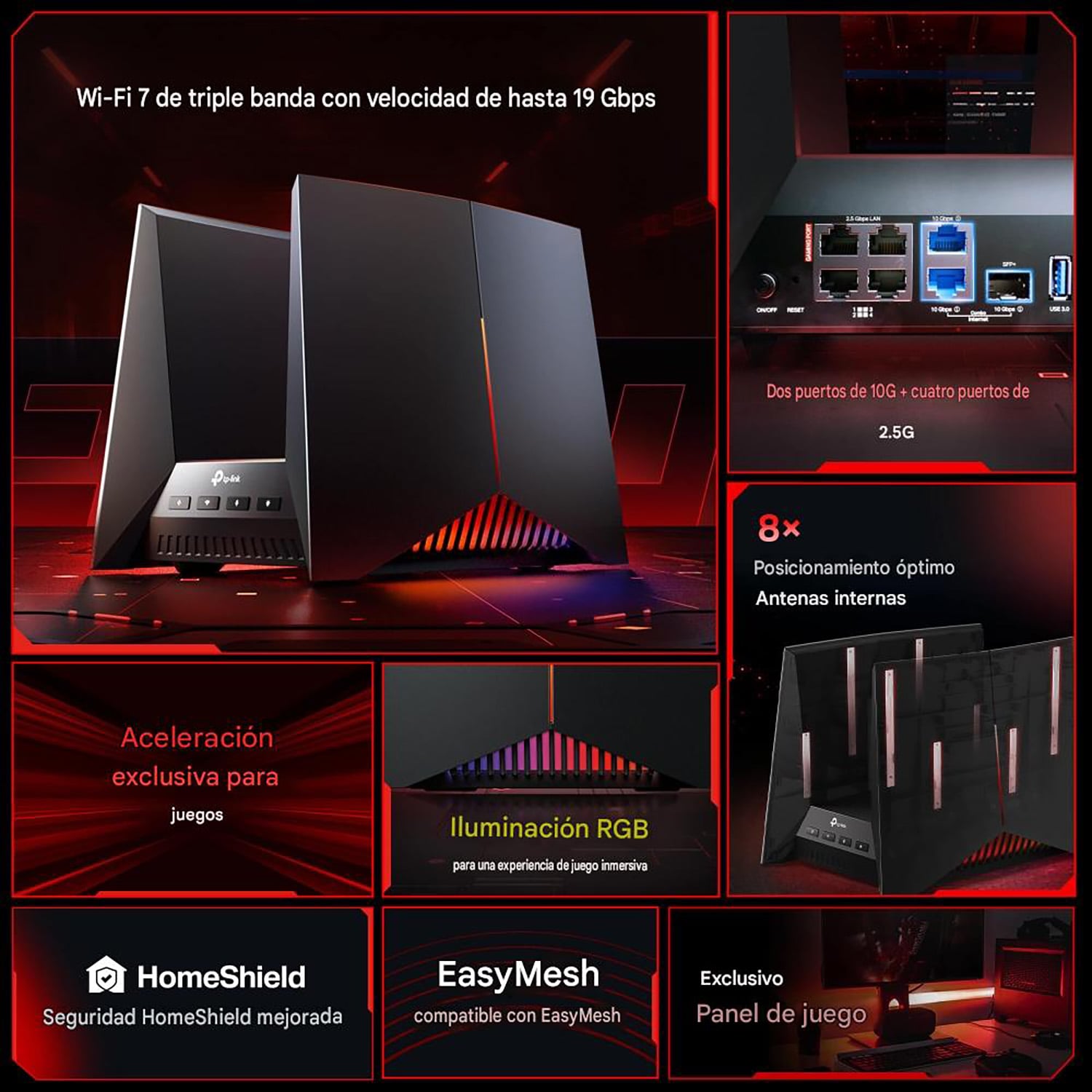 ROUTER GAMING TP-LINK ARCHER GE800 WIFI 7 TRIBANDA BE19000 PANEL GAMING - 2