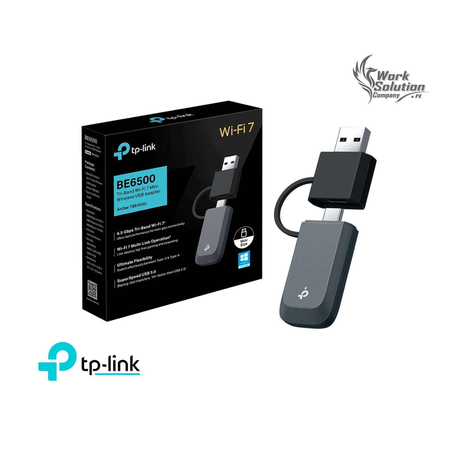 ADAPTADOR WIFI USB TP-LINK ARCHER TBE400U WIFI 7 BE6500 DOBLE CONECTOR - 1