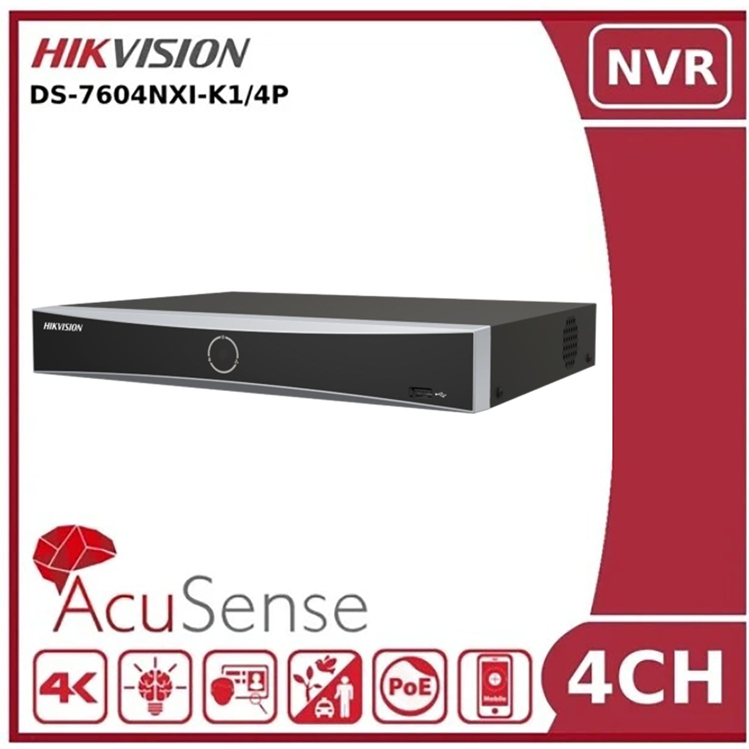 GRABADOR NVR IP POE HIKVISION DS-7604NXI-K1/4P 4 CANALES HASTA 12 MP TECNOLOGÍA ACUSENSE - 2