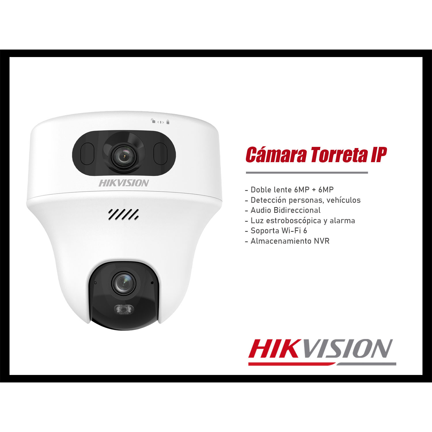 CÁMARA SEGURIDAD WIFI HIKVISION DS-2CFWQ6-D 6MP DOBLE LENTE AUDIO BIDIRECIONAL DETECCIÓN HUMANA - 2