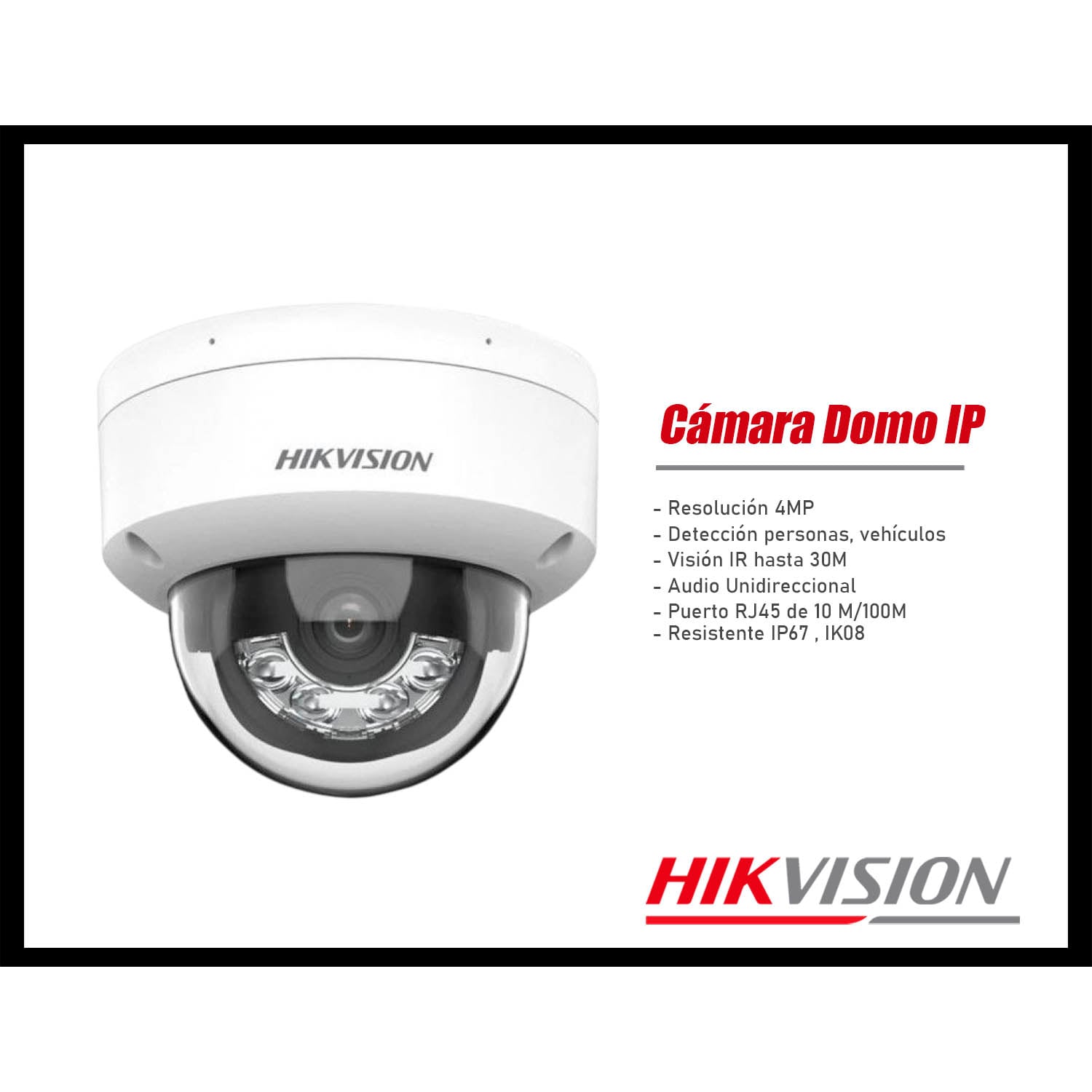 CÁMARA SEGURIDAD IP HIKVISION DS-2CD1143G2-LIU 4MP DOMO DETECCIÓN PERSONAS VEHÍCULOS IK08 - 2
