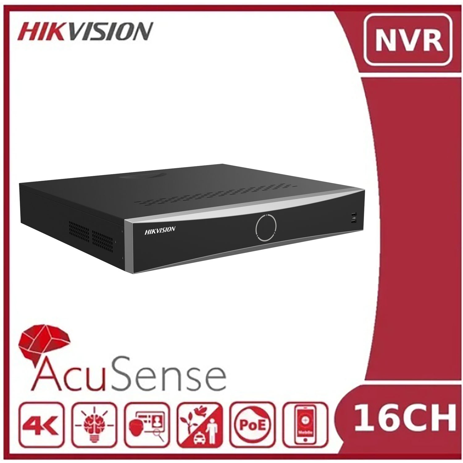 GRABADOR NVR IP POE HIKVISION DS-7716NXI-K4/16P 16 CANALES HASTA 12 MP TECNOLOGÍA ACUSENSE 4HDD - 2
