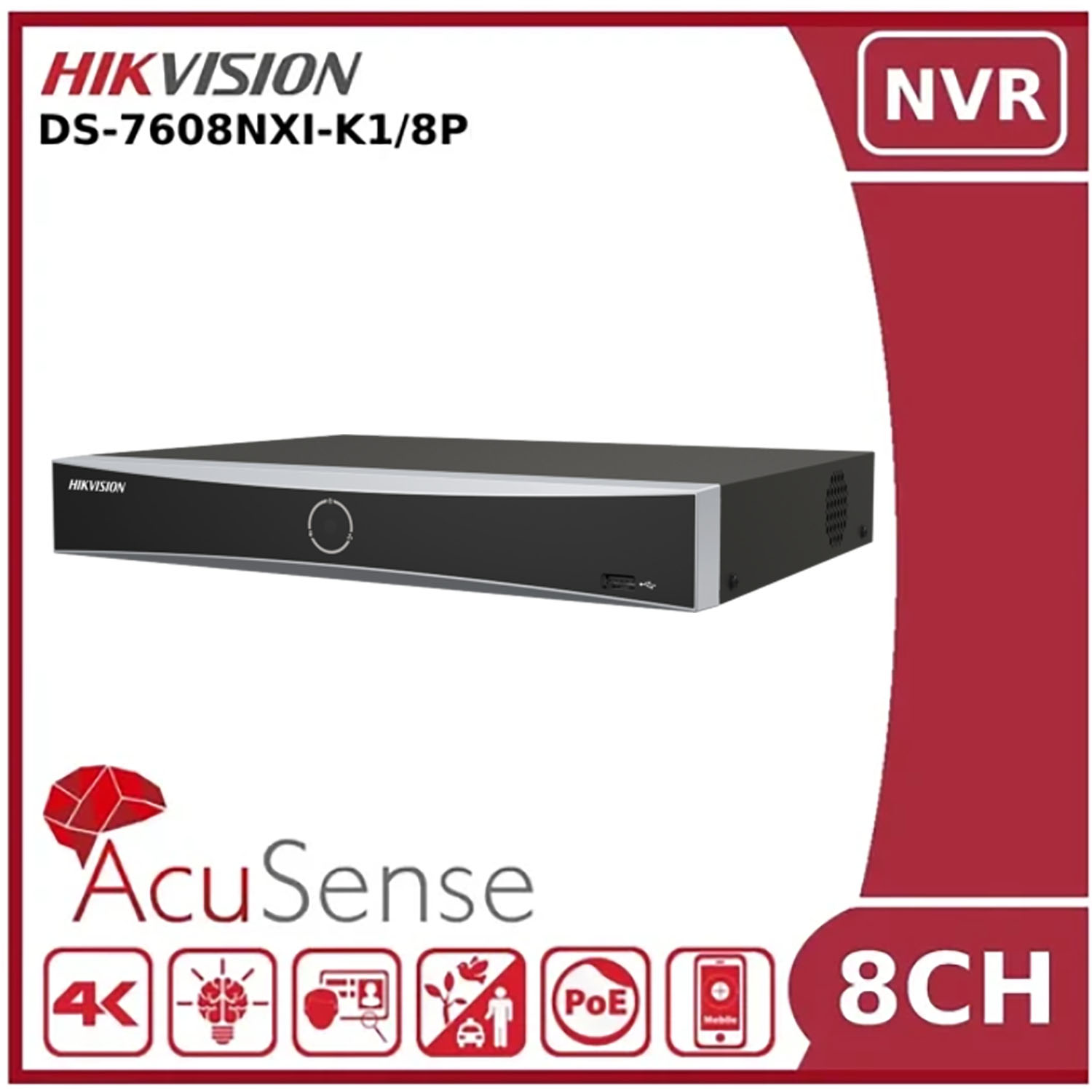 GRABADOR NVR IP POE HIKVISION DS-7608NXI-K1/8P 8 CANALES HASTA 12 MP TECNOLOGÍA ACUSENSE - 2