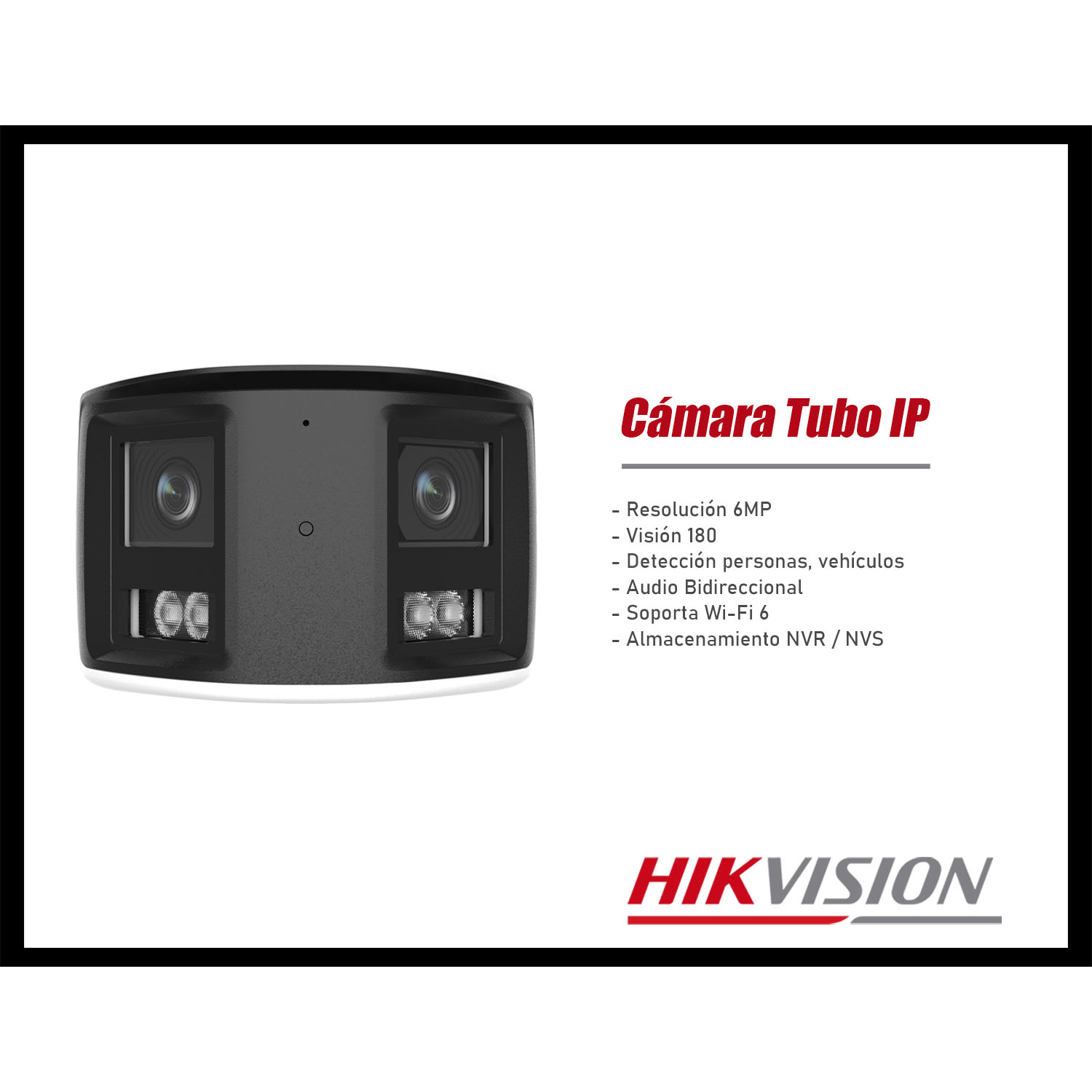CÁMARA SEGURIDAD IP HIKVISION DS-2CFW06-P 6MP TUBO VISIÓN 180 LUZ ALARMA DETECCIÓN VEHÍCULOS - 2