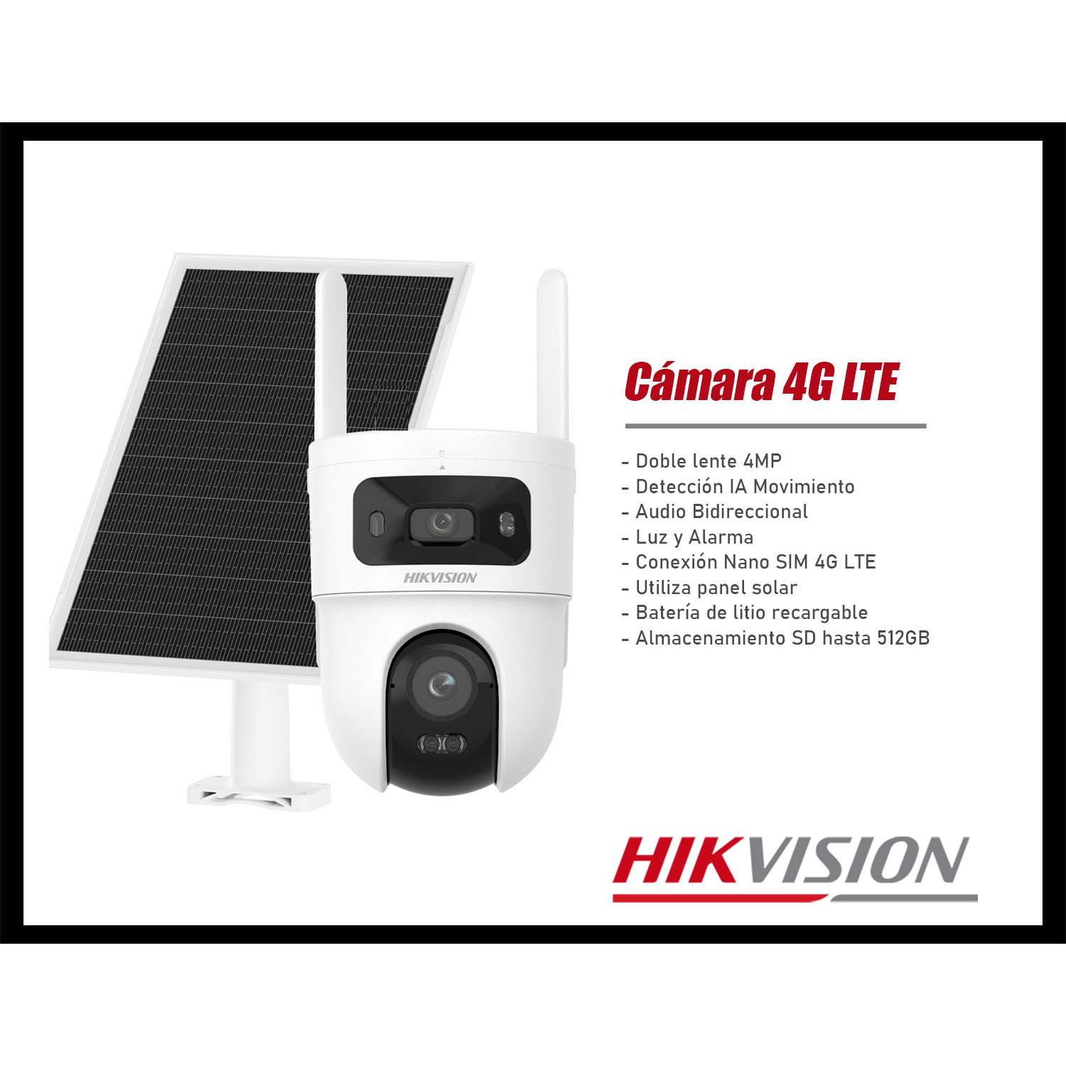 CÁMARA SEGURIDAD HIKVISION DS-2CFSP8-D/4G DOBLE LENTE 4MP + 4MP 4G DETECCIÓN IA BATERÍA PANEL - 3