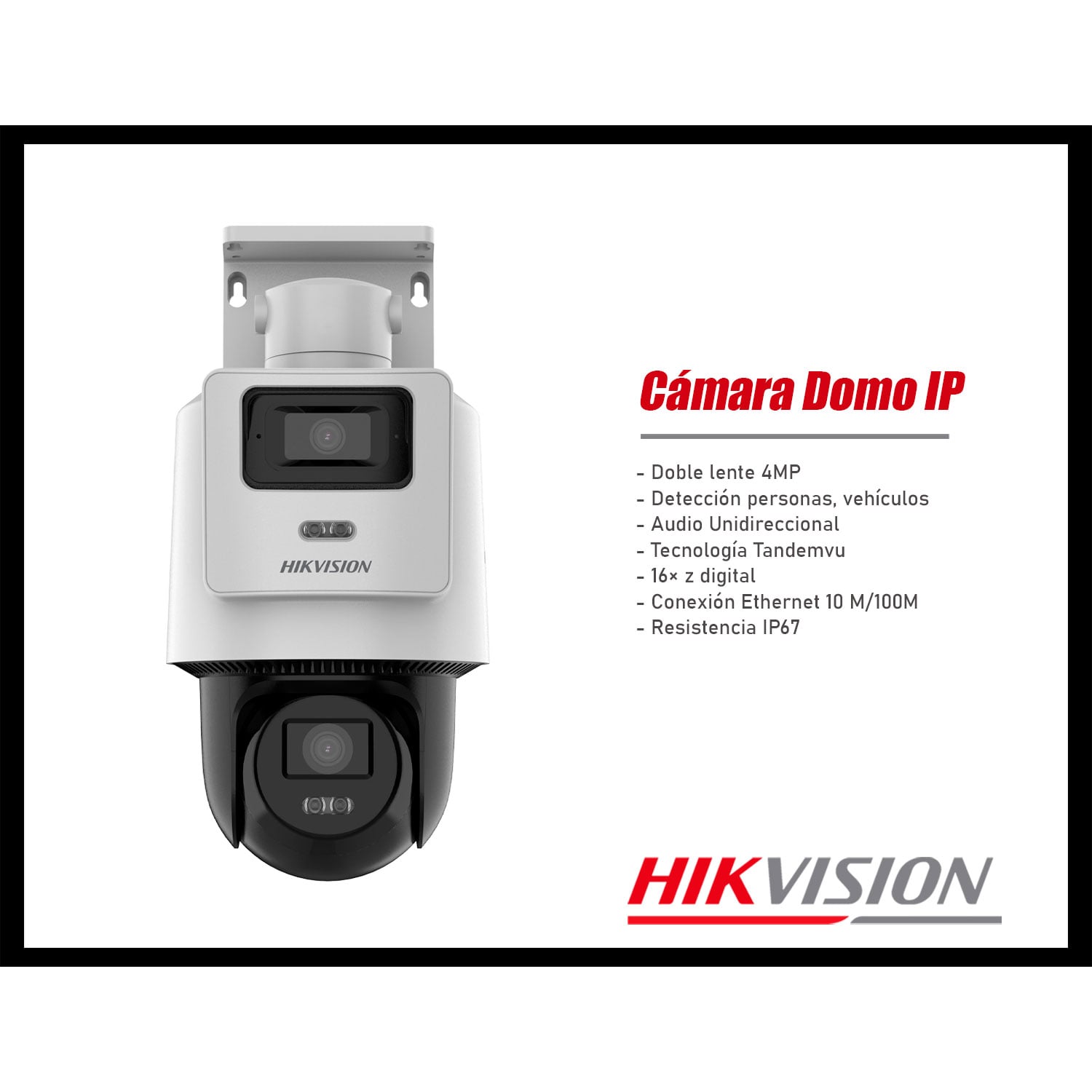 CÁMARA SEGURIDAD IP HIKVISION DS-2SE2C400MWG-E/14 4MP DOBLE LENTE DOMO PT DETECCIÓN VEHÍCULOS - 3