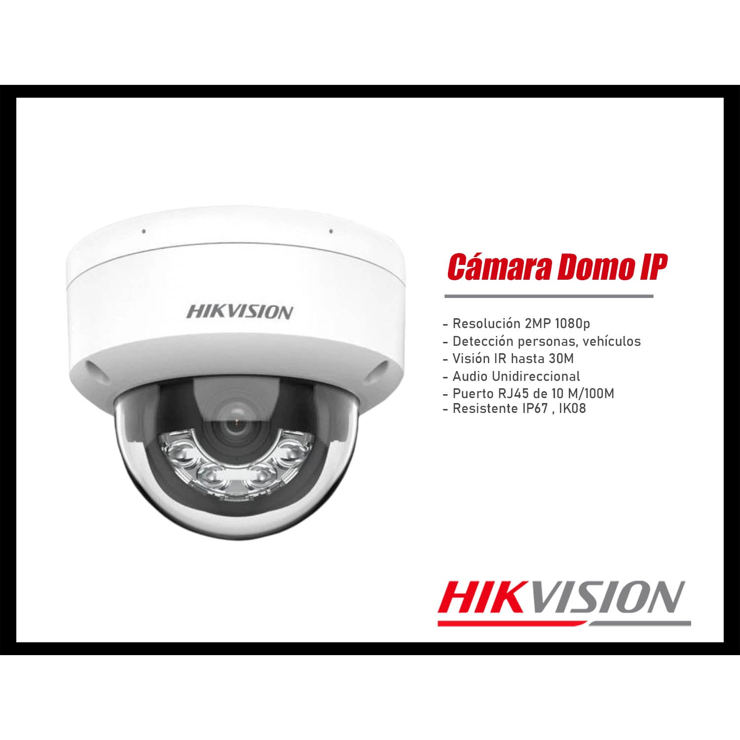 CÁMARA SEGURIDAD IP HIKVISION DS-2CD1123G2-LIU 2MP DOMO DETECCIÓN PERSONAS VEHÍCULOS IK08 - 2