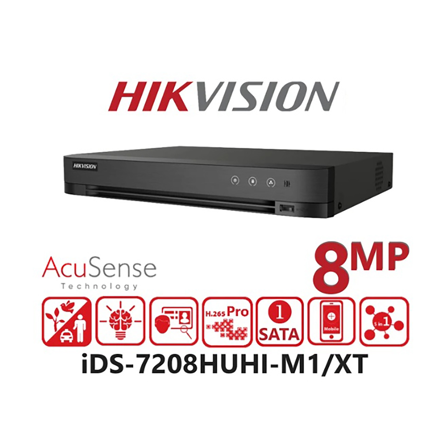GRABADOR DVR HIKVISION IDS-7208HUHI-M1/XT 8 CANALES HASTA 4K ACUSENSE 1HDD - 2