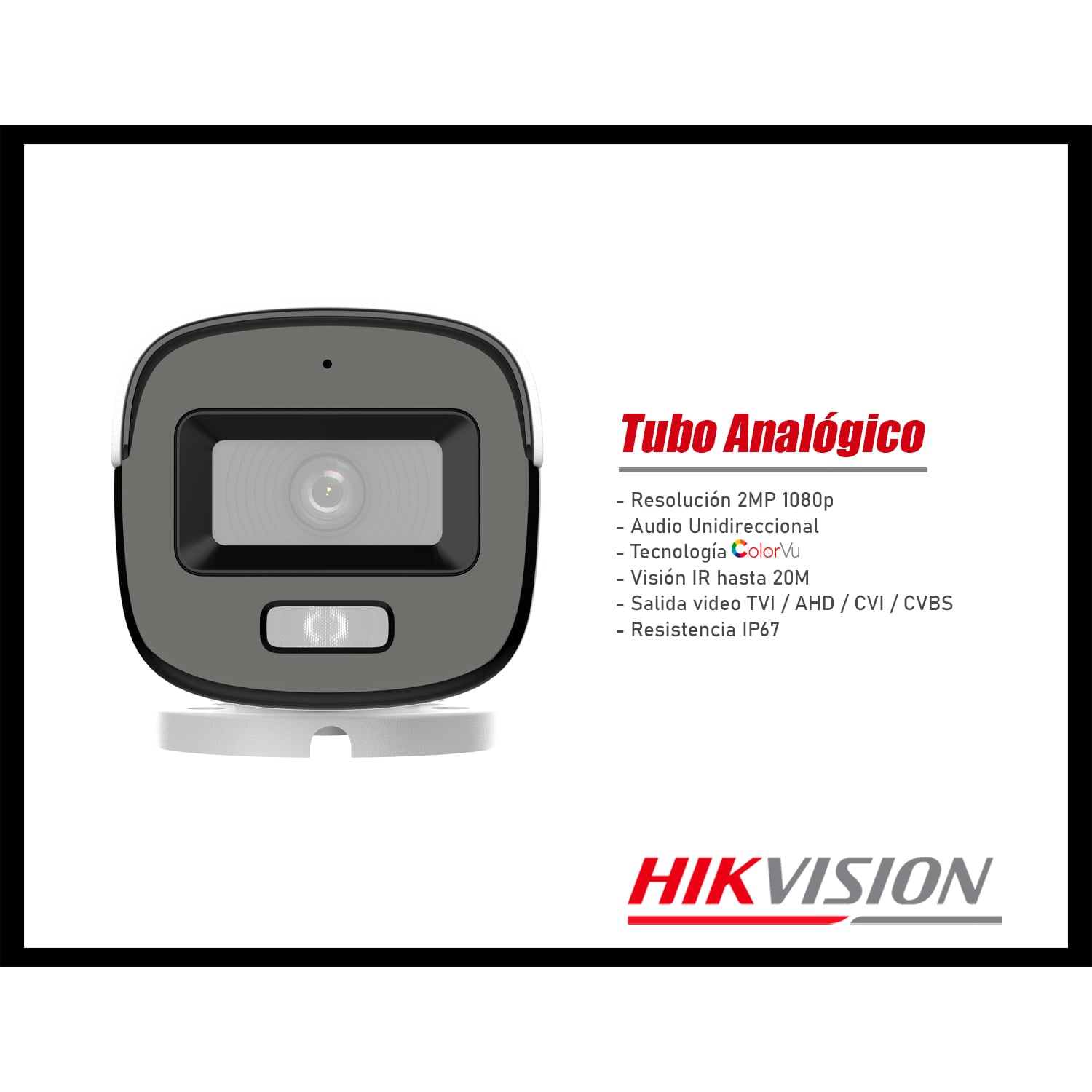 CÁMARA SEGURIDAD HIKVISION DS-2CE10DF0T-LPFS 2MP TUBO ANALÓGICA COLORVU AUDIO - 2