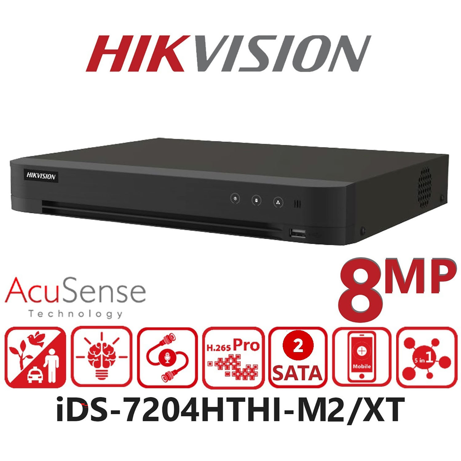 GRABADOR DVR HIKVISION IDS-7204HTHI-M2/XT 4 CANALES ACUSENSE 4K DETECCIÓN PERSONAS 2HDD - 2