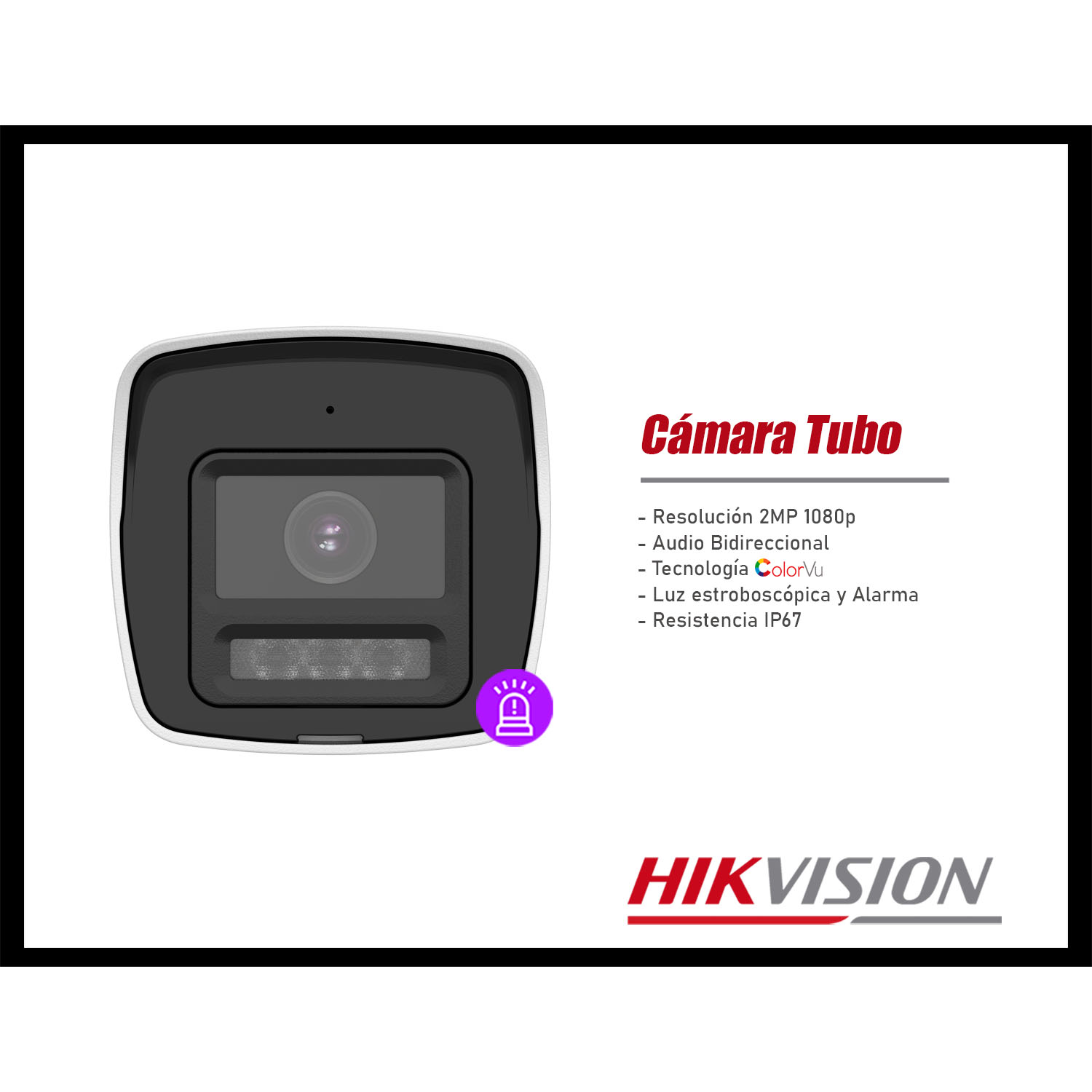 CÁMARA SEGURIDAD HIKVISION DS-2CE10DF0T-LPXTS 2MP MINI TUBO COLORVU AUDIO BIDIRECCIONAL SIRENA - 3