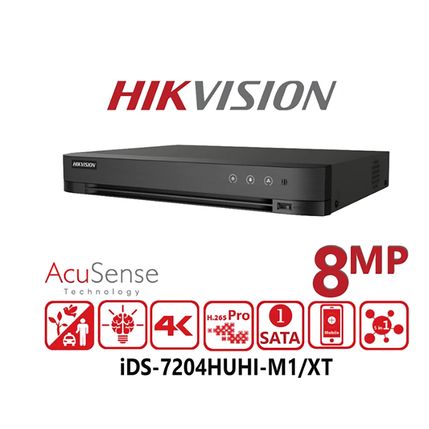 GRABADOR DVR HIKVISION IDS-7204HUHI-M1/XT 4 CANALES HASTA 4K ACUSENSE 1HDD - 2